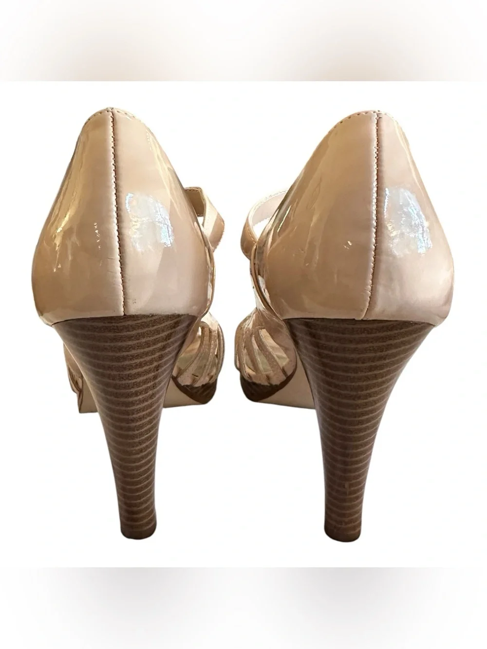 Fioni Nude Patent Cage Heels | Size 9
